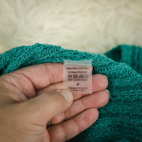 Peruvian Connection Size Small S Green Pima Cotton Ribbed 3/4 Sleeve Sweater - Picture 4 of 5